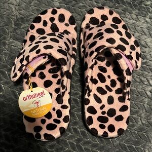 Orthaheel Orthotic Pink & Black Leopard Print Slippers Podiatrist Designed NWT 8